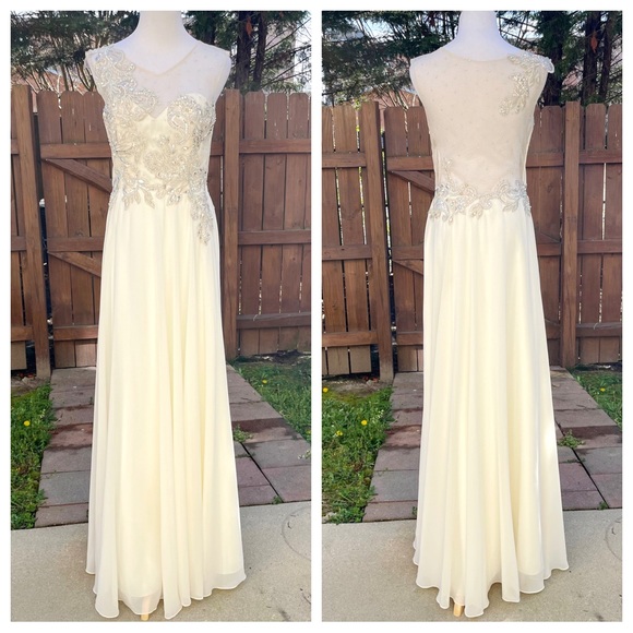 Ed Young NWT Illusion Back Chiffon Gown Evening Formal Dress Medium Ivory - Picture 3 of 17
